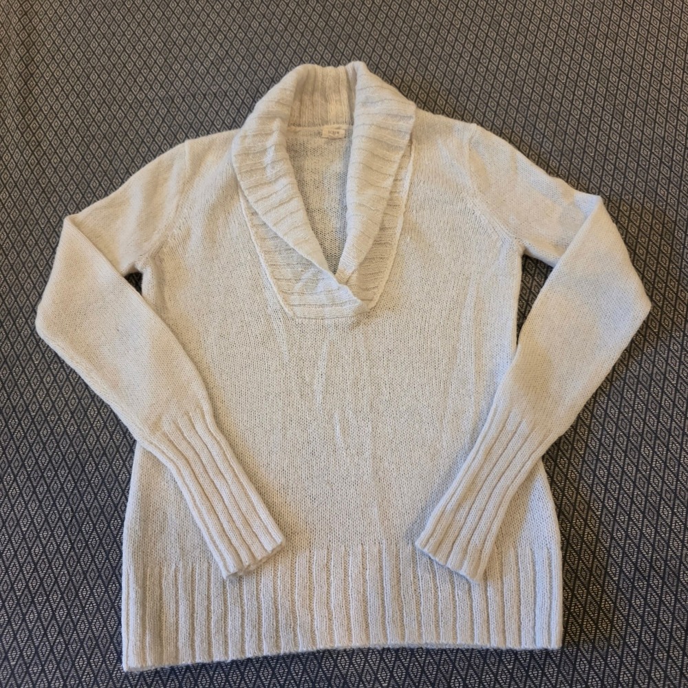 J.Crew Womens Cream Wool Mohair Blend Shawl Collar Pullover Sweater 50211 XS